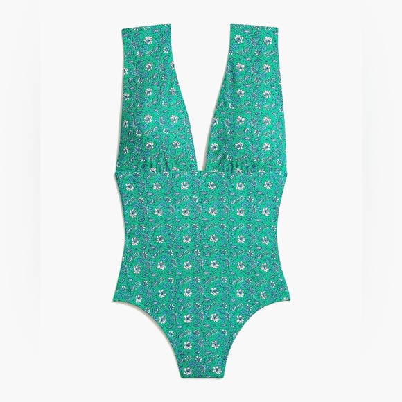 J. Crew Green Floral One Piece Swimsuit - Picture 1 of 7